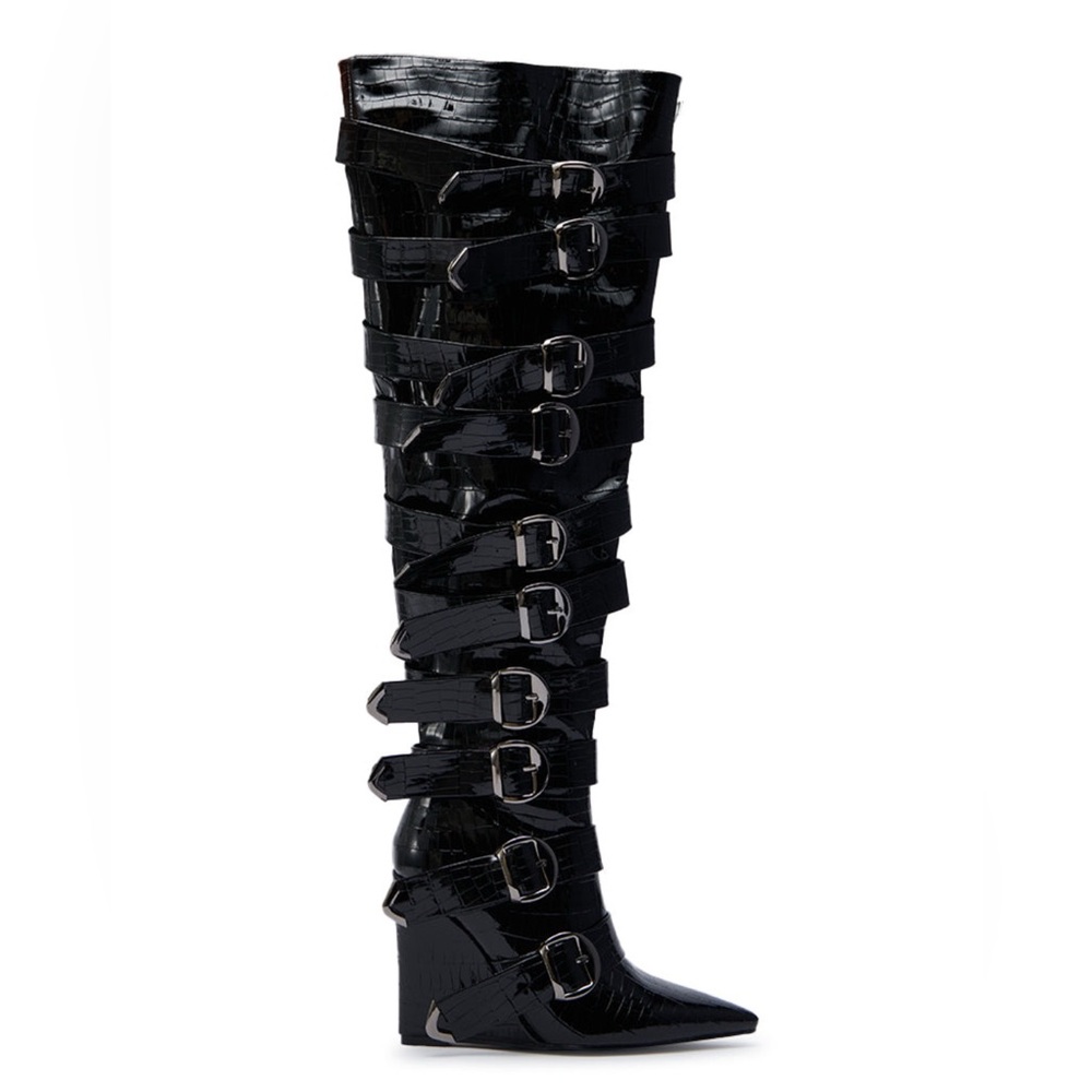 NWT Azalea Wang Black Strappy Women's Boots 10 - Picture 1 of 10
